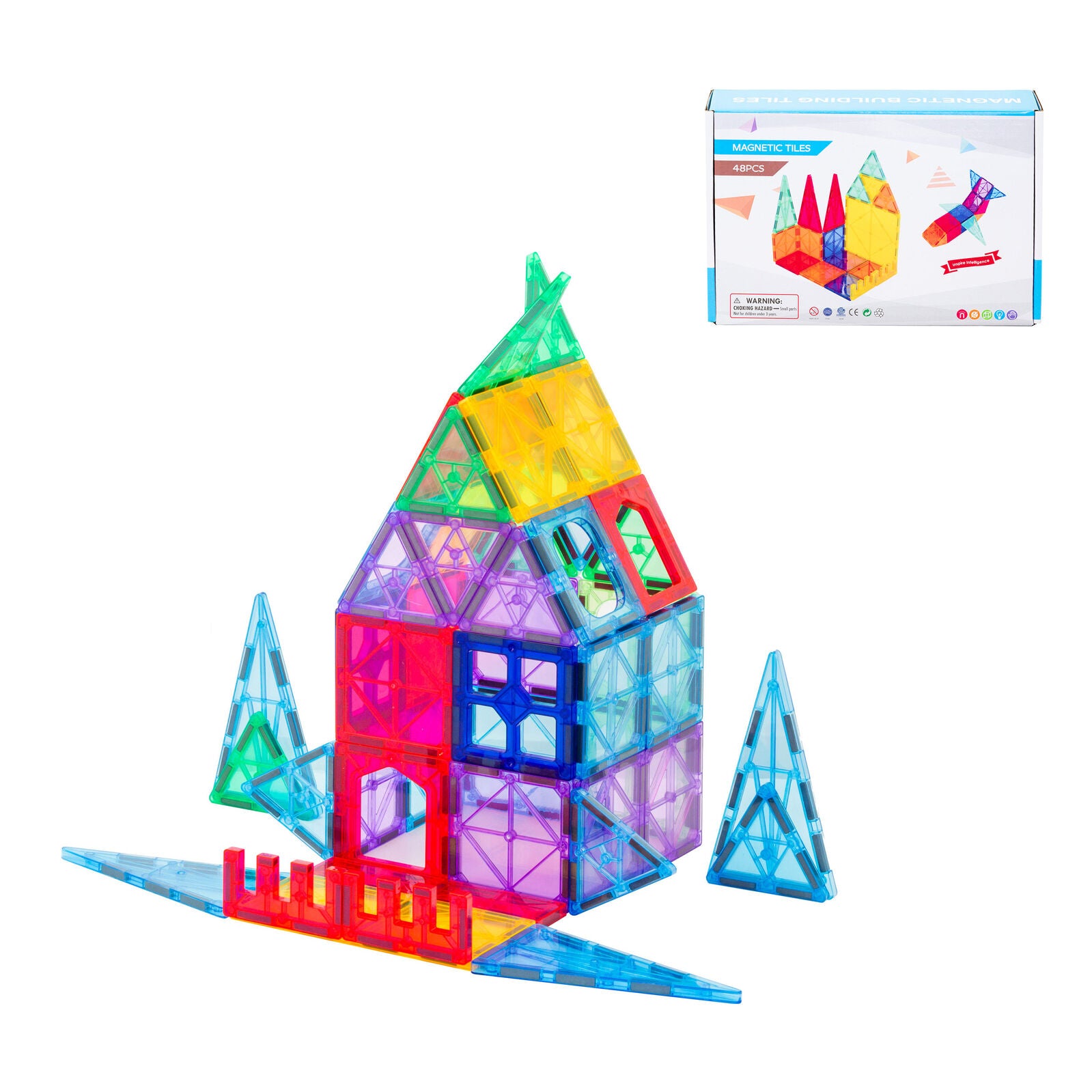 48 Pcs non-toxic STEM Educational, Durable Magnetic Tiles/Puzzle with Storage Bag - Image 3