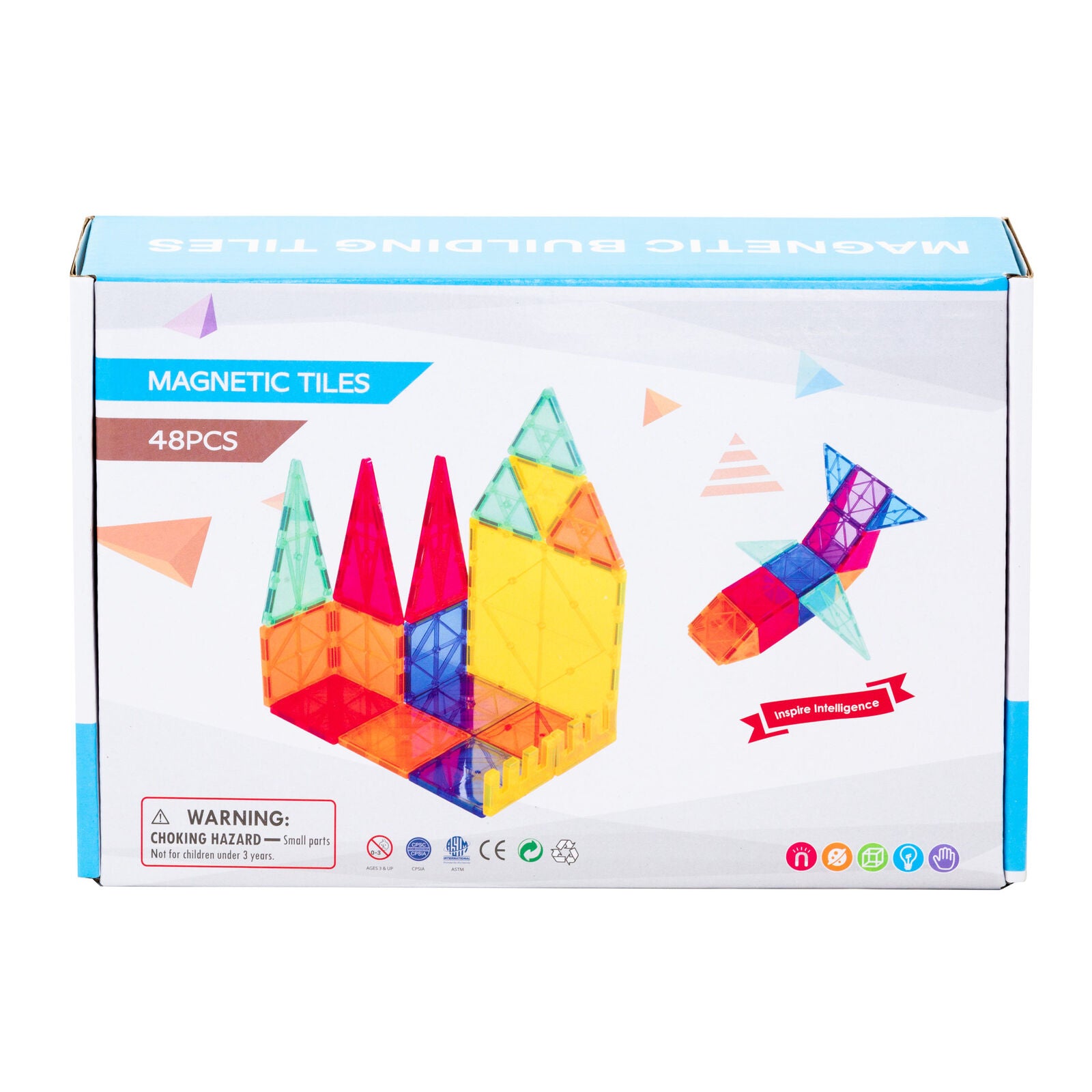 48 Pcs non-toxic STEM Educational, Durable Magnetic Tiles/Puzzle with Storage Bag - Image 4