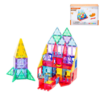 78 Pcs non-toxic STEM Educational, Durable Magnetic Tiles/Puzzle with Storage Bag - Image 4
