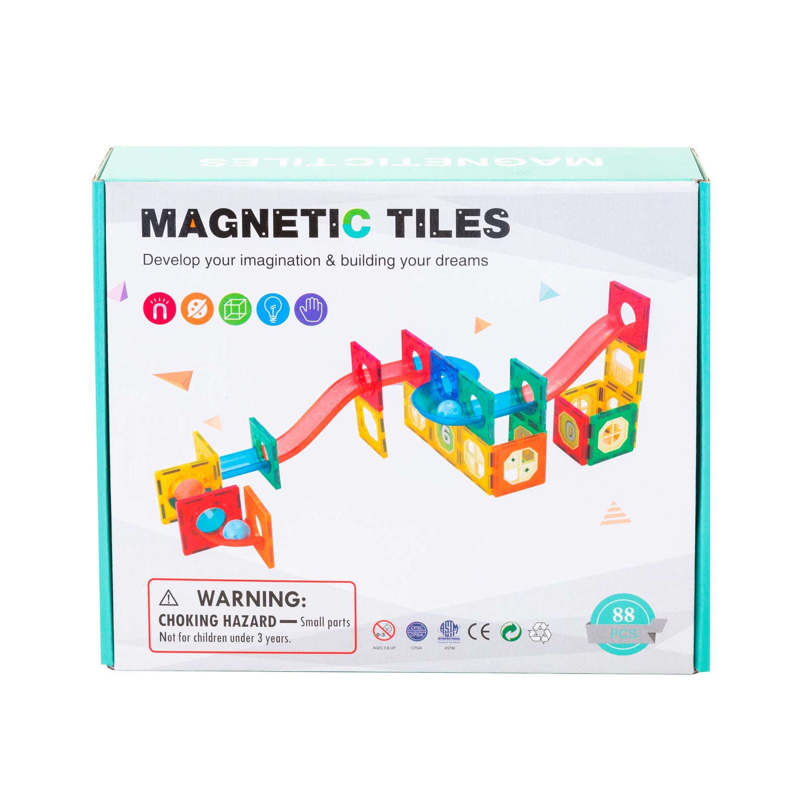 88 Pcs non-toxic STEM Educational, Durable Magnetic Tiles/Puzzle with Storage Bag - Image 6