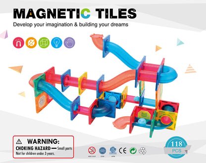 118 Pcs non-toxic STEM Educational, Durable Magnetic Tiles/Puzzle with Storage Bag - Image 5