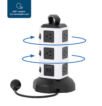 Tower Power Board with 10 Outlets + 2X USB A & 2X USB C - Image 3