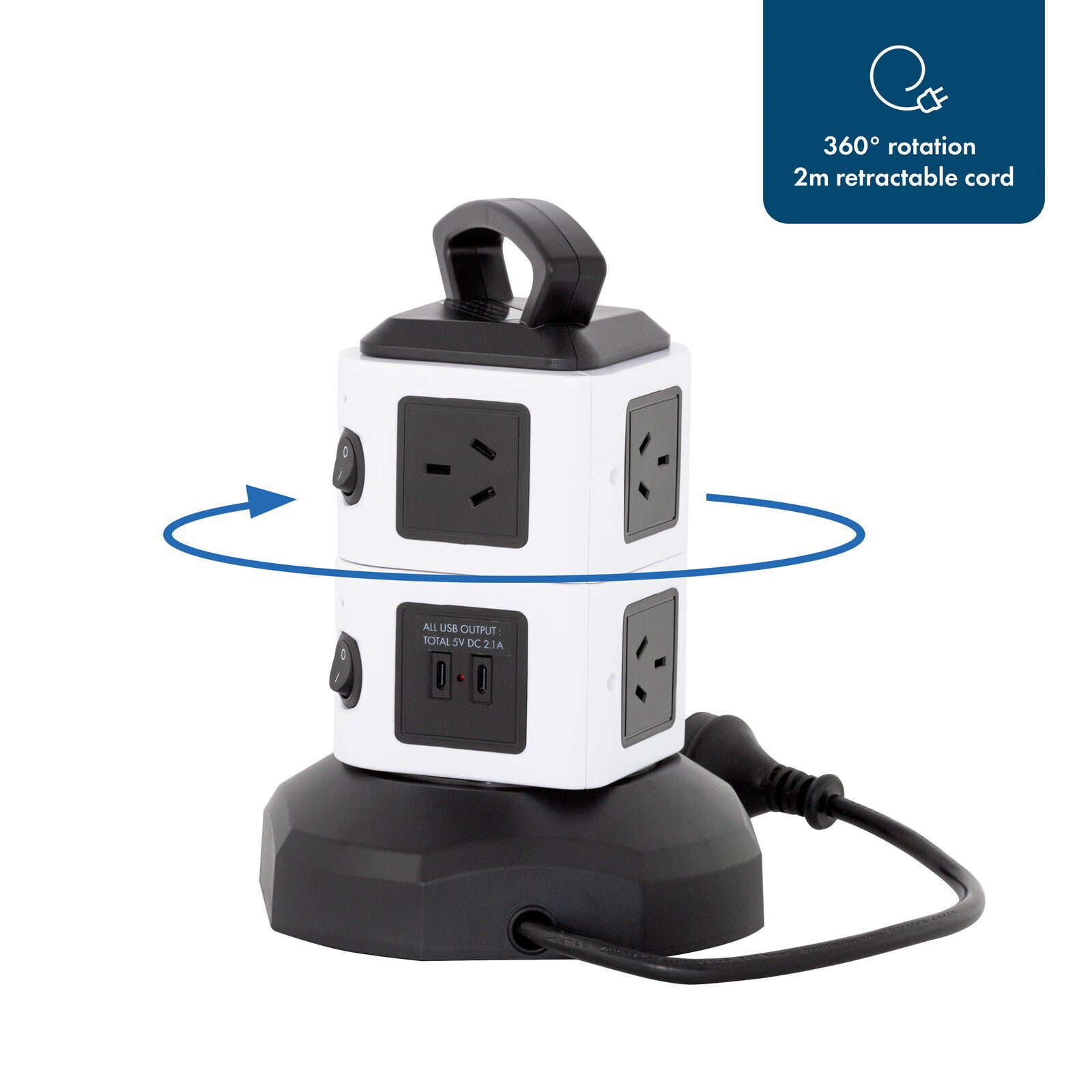 Tower Power Board with 6 Outlets + 2X USB A & 2X USB C - Image 3