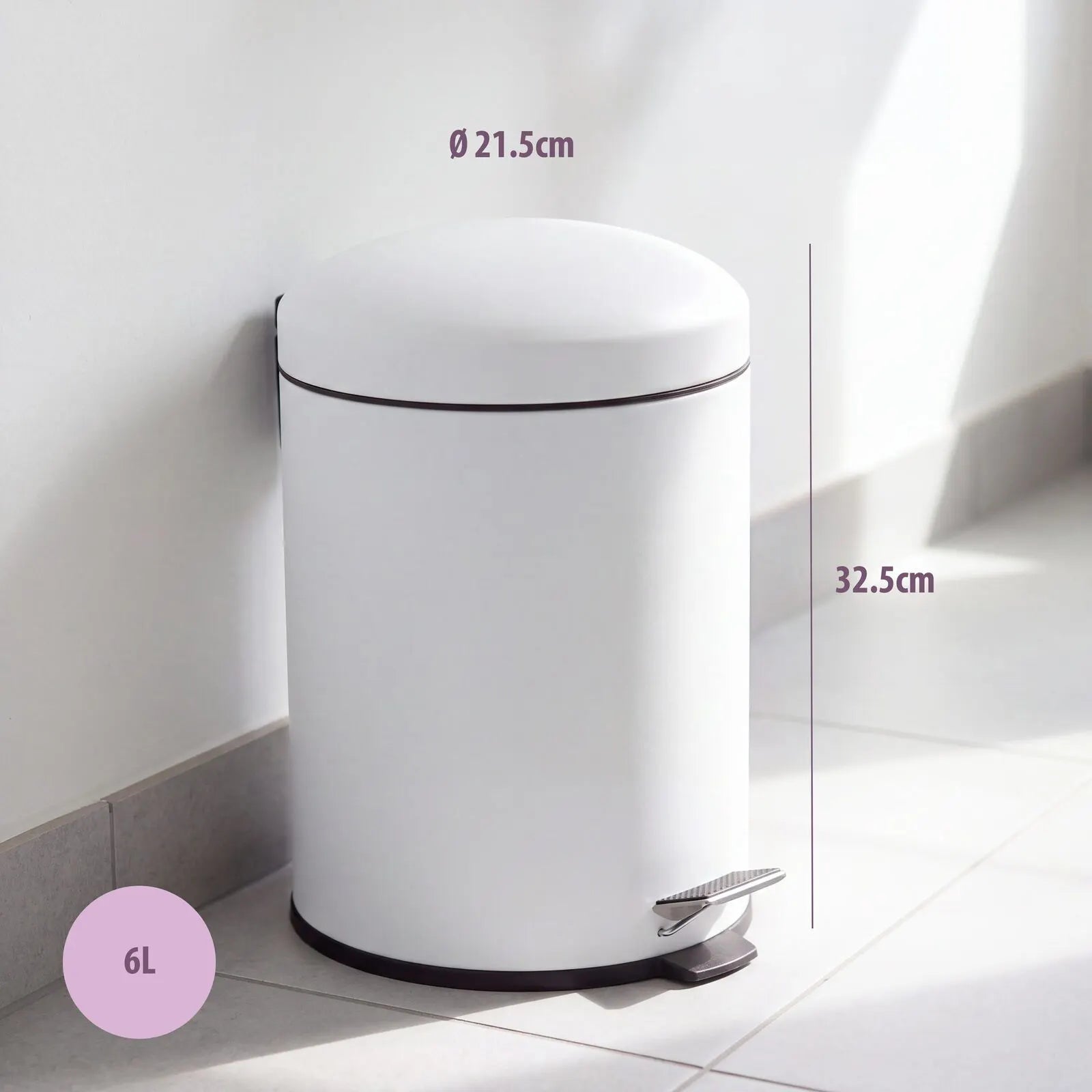 6L Compact Pedal Bin with Stainless Steel and Plastic Construction - Image 2