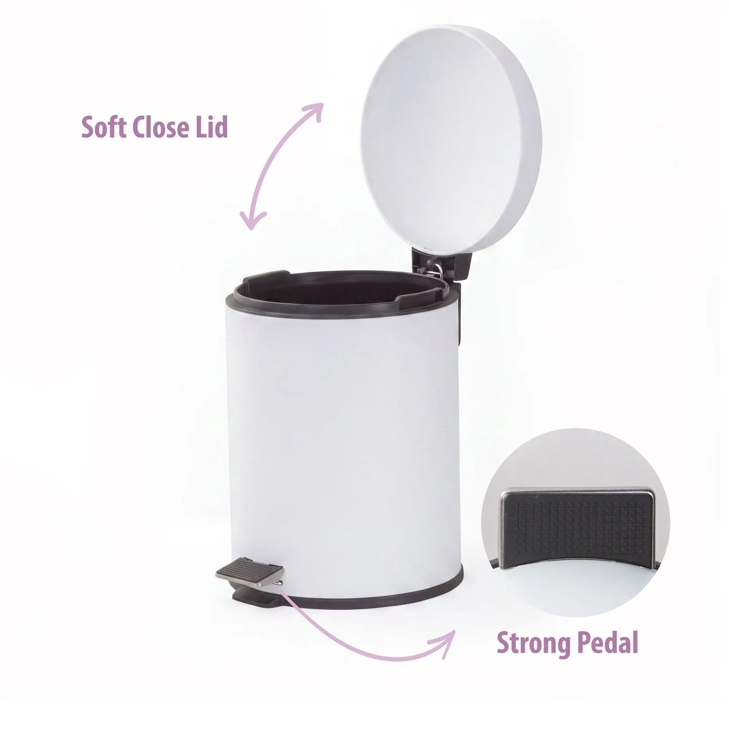 6L Compact Pedal Bin with Stainless Steel and Plastic Construction - Image 4