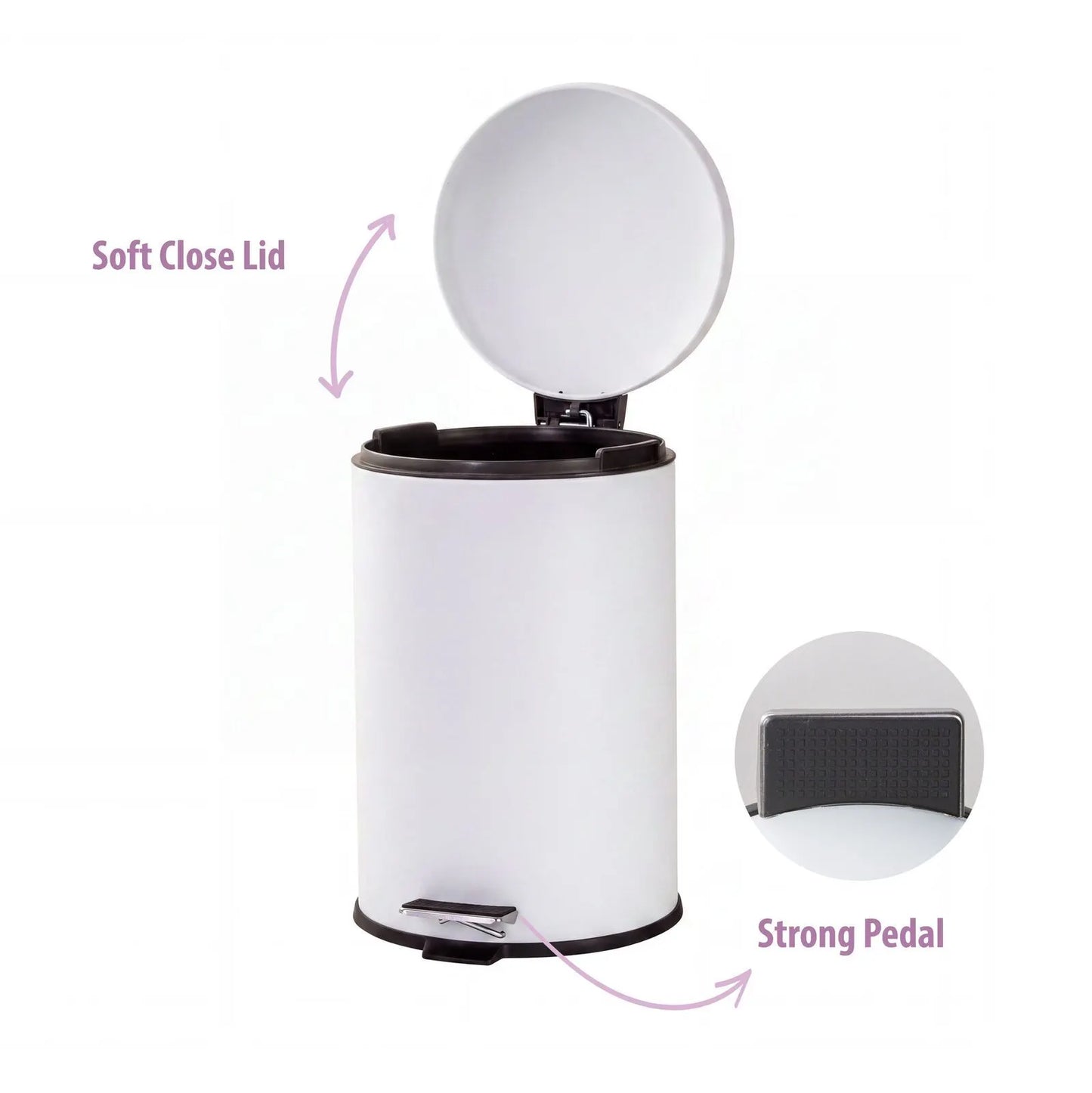12L Pedal Bin with Stainless Steel and Plastic Construction - Image 3
