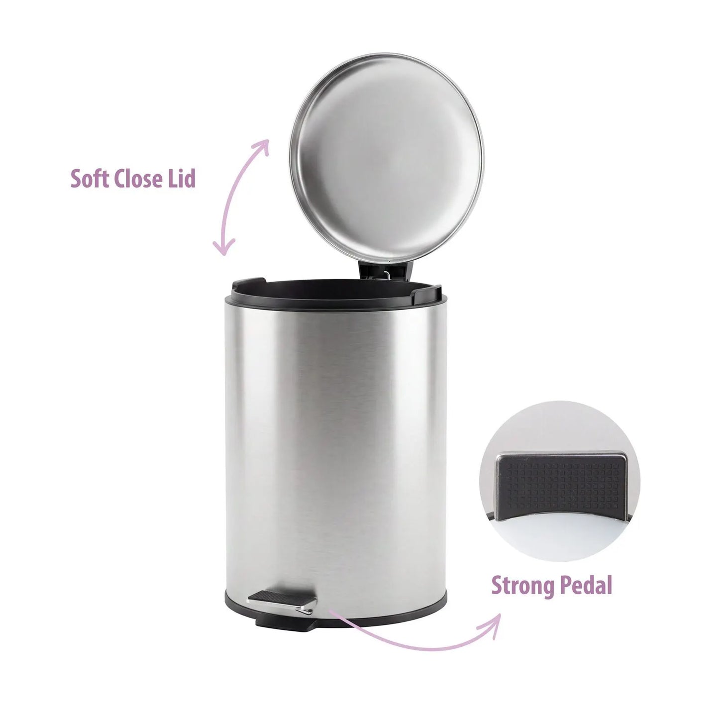 20L Pedal Bin with Stainless Steel and Plastic Construction - Image 3