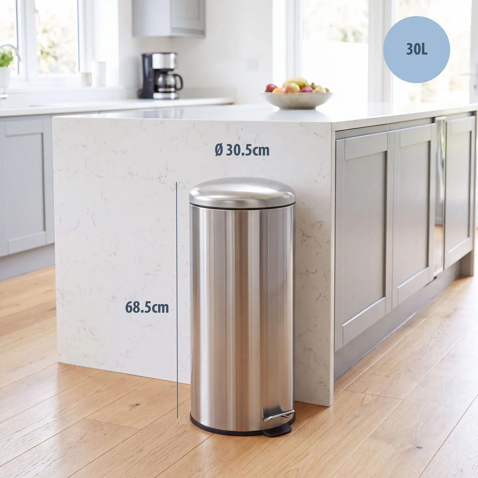 30L Pedal Bin with Stainless Steel and Plastic Construction - Image 2