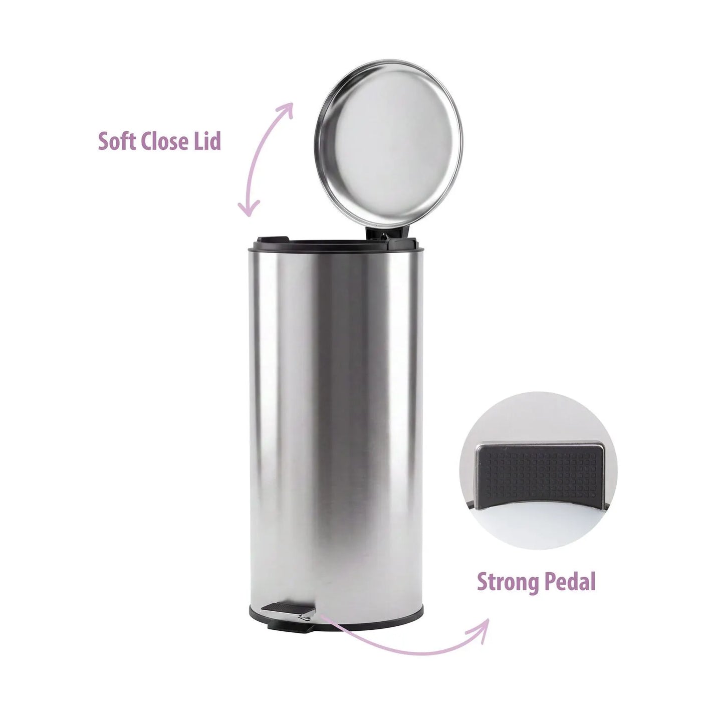 30L Pedal Bin with Stainless Steel and Plastic Construction - Image 3