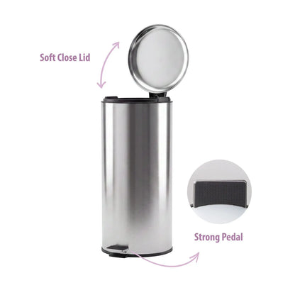 30L Pedal Bin with Stainless Steel and Plastic Construction - Image 3