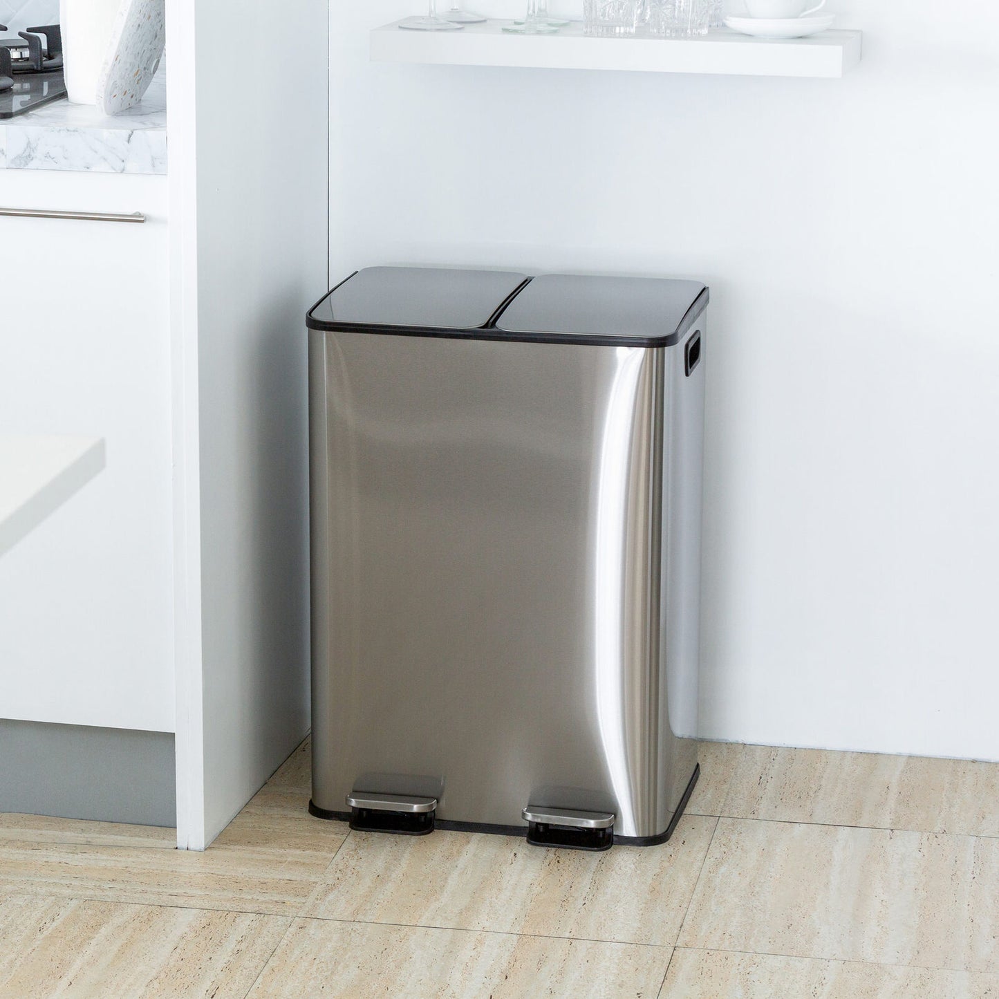 Stainless Steel Dual Compartment (30L each Section) Pedal Operation Rubbish Bin - Image 2