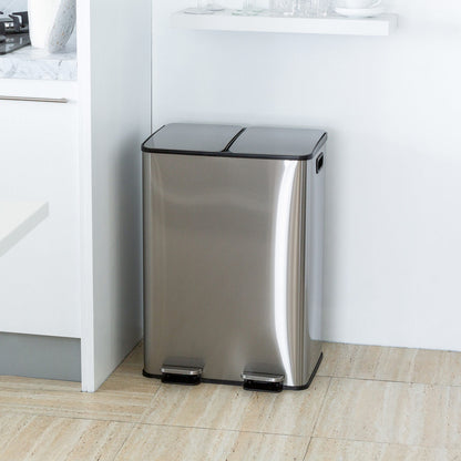 Stainless Steel Dual Compartment (30L each Section) Pedal Operation Rubbish Bin - Image 2