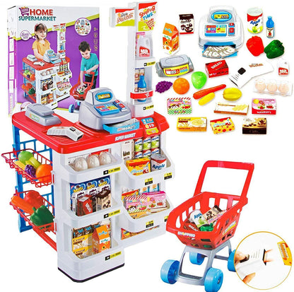 Children's Home Supermarket w/ Toy Cash Register, Trolly, Fruit & More - Image 4