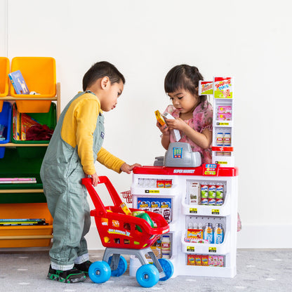 Children's Home Supermarket w/ Toy Cash Register, Trolly, Fruit & More - Image 5