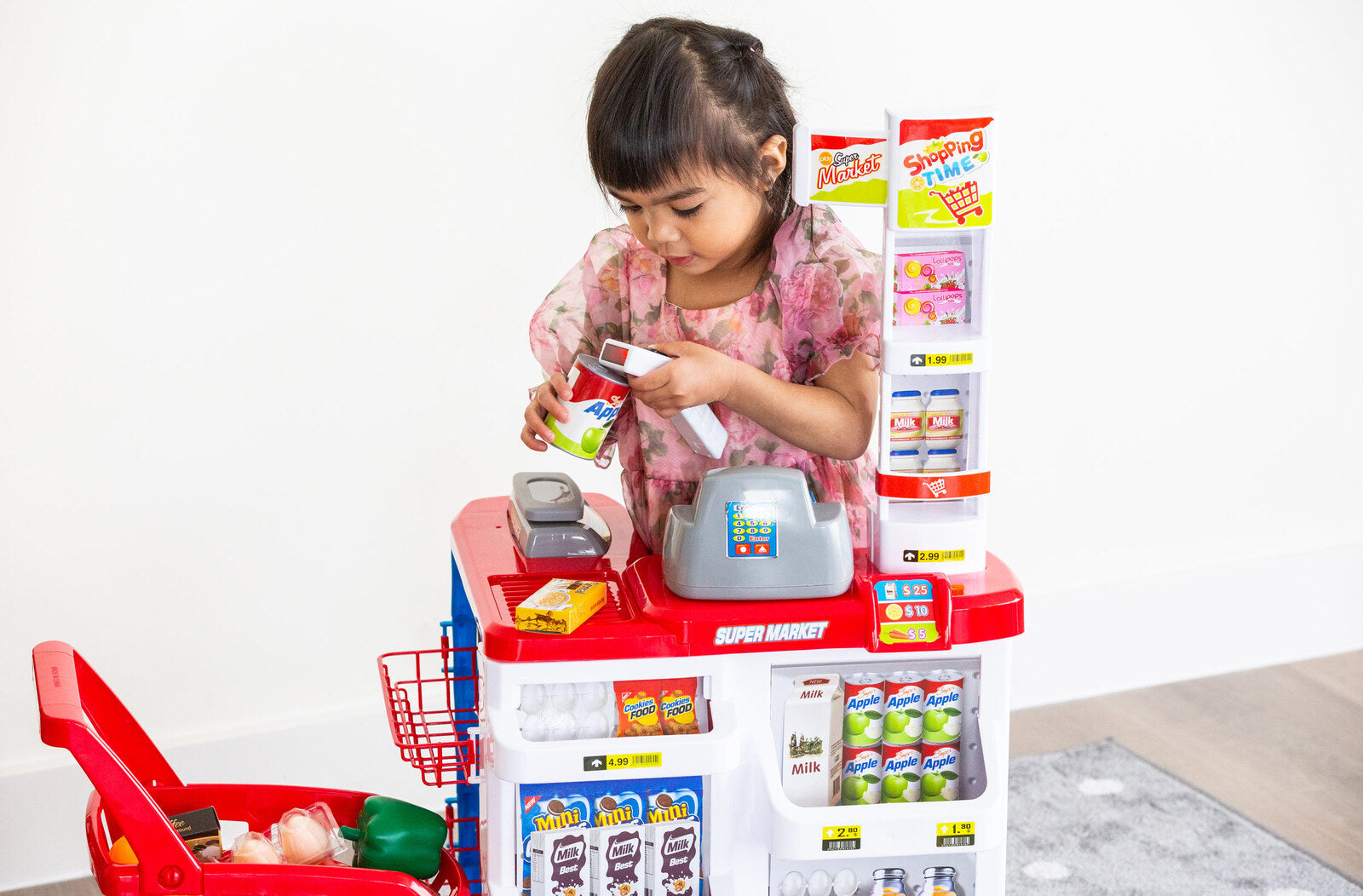 Children's Home Supermarket w/ Toy Cash Register, Trolly, Fruit & More - Image 6