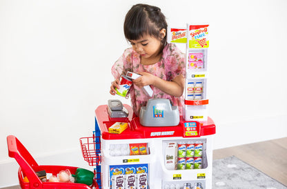 Children's Home Supermarket w/ Toy Cash Register, Trolly, Fruit & More - Image 6