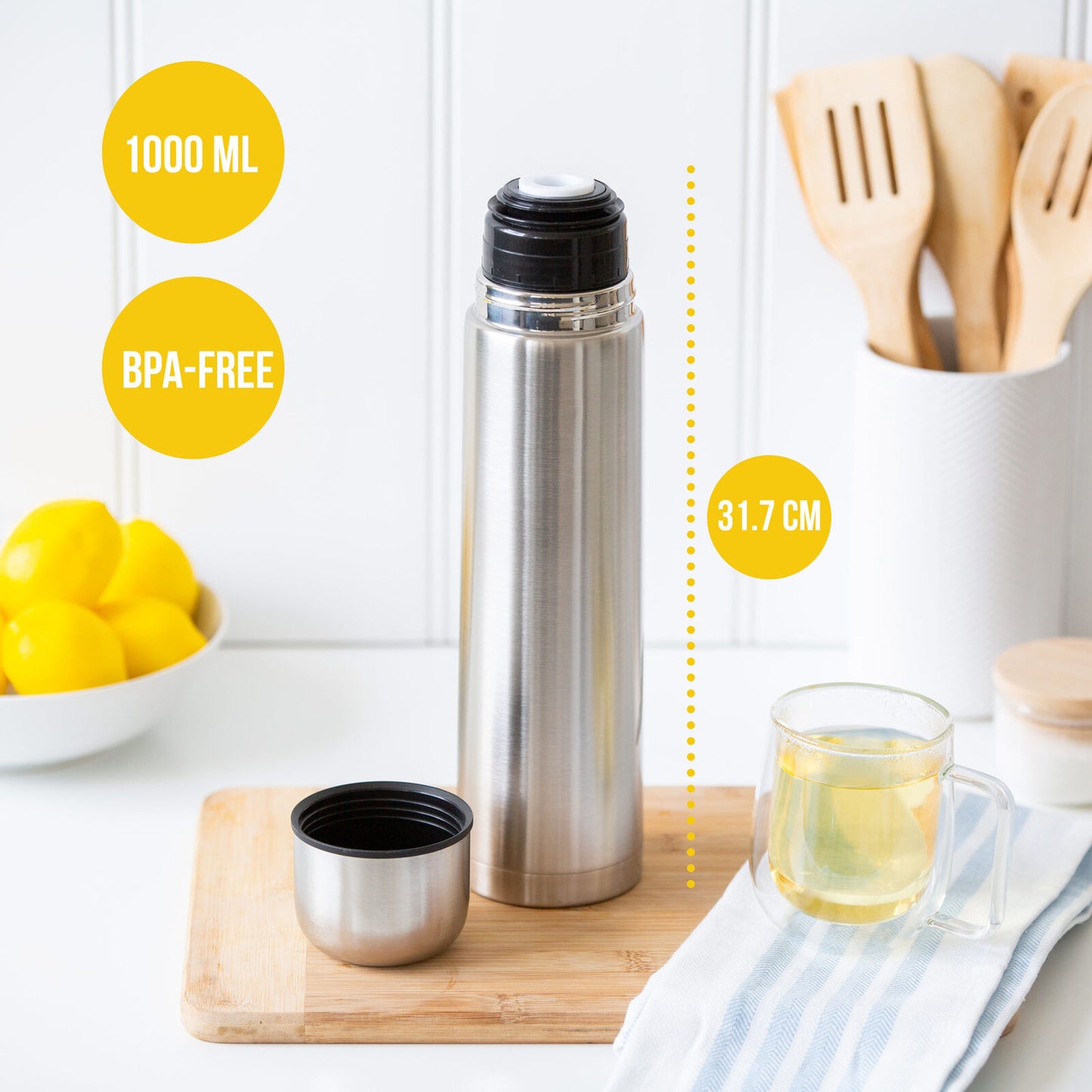 1L Stainless Steel Vacuum Flask Insulated Drink Container - Image 2