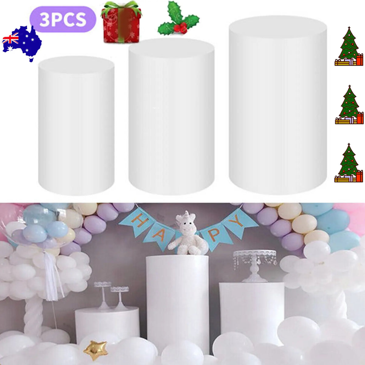 3pcs Metal Round Plinth Cylinder Pedestal Stand Wedding Decoration Cake Flower