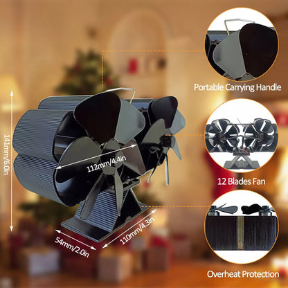 12 Blade Fan Heat Self-Powered Wood Stove Top Burner Fireplace Silent Eco Heater - Image 6