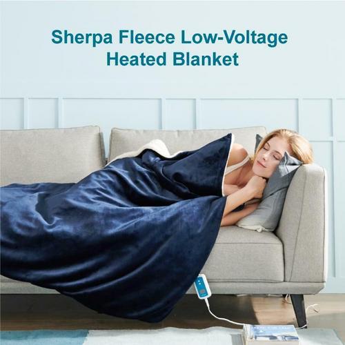 Double-side Flannel Heated Electric Throw Blanket Fast Heating Warm Washable Blue - Image 2