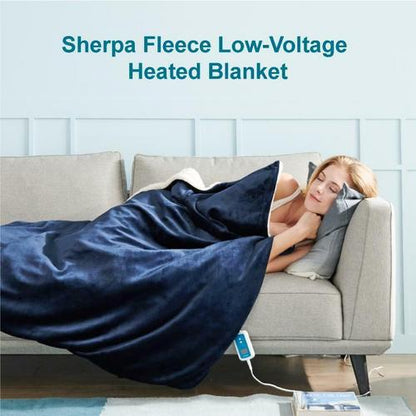 Double-side Flannel Heated Electric Throw Blanket Fast Heating Warm Washable Blue - Image 2