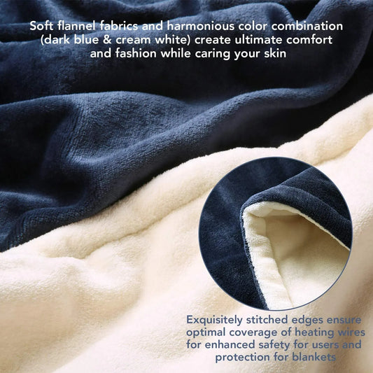 Double-side Flannel Heated Electric Throw Blanket Fast Heating Warm Washable Blue - Image 4