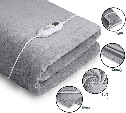 Double-side Flannel Heated Electric Throw Blanket Fast Heating Warm Washable gray - Image 2