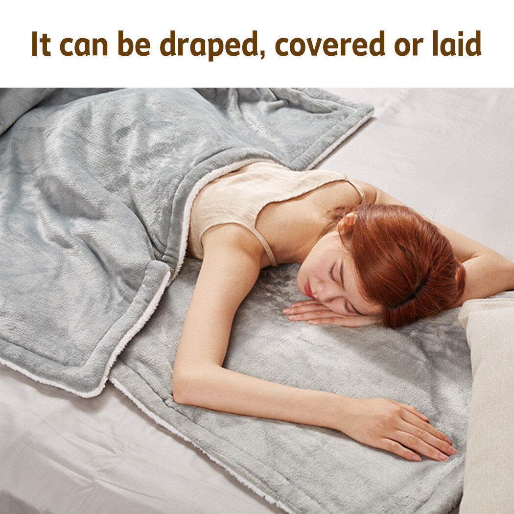 Double-side Flannel Heated Electric Throw Blanket Fast Heating Warm Washable gray - Image 4