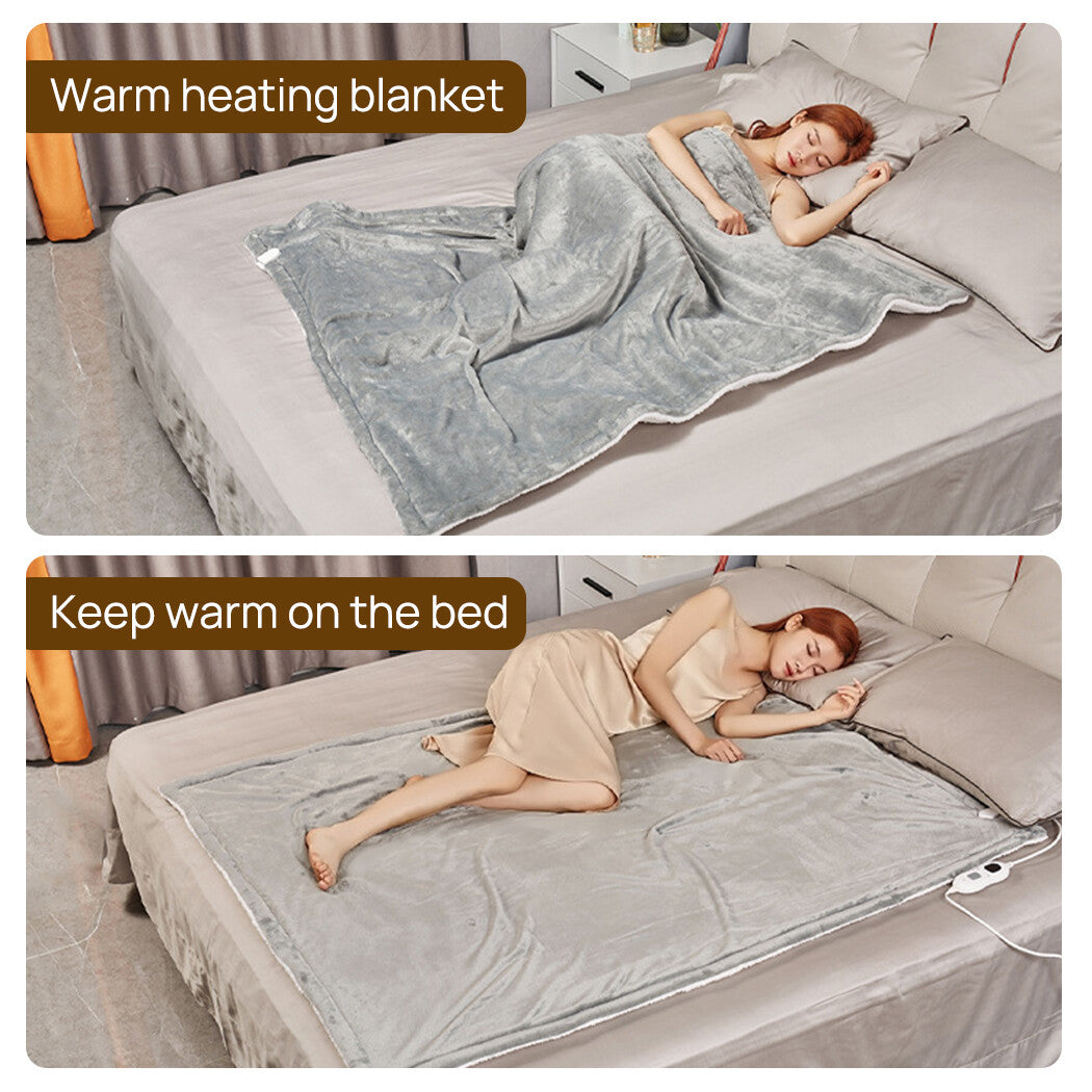 Double-side Flannel Heated Electric Throw Blanket Fast Heating Warm Washable gray - Image 7