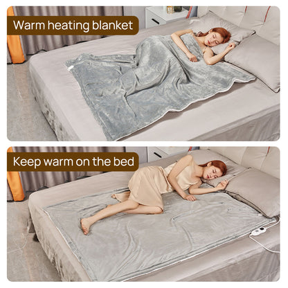 Double-side Flannel Heated Electric Throw Blanket Fast Heating Warm Washable gray - Image 7