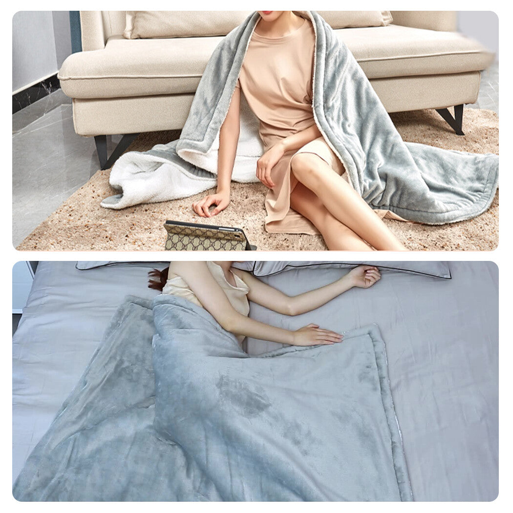 Double-side Flannel Heated Electric Throw Blanket Fast Heating Warm Washable gray - Image 8
