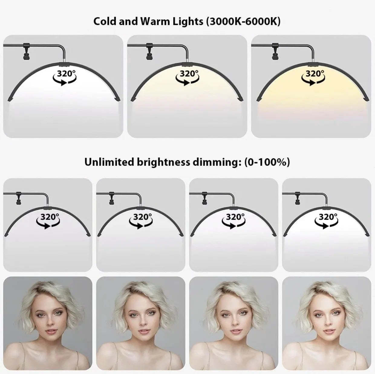 Half Moon Floor Fill Lamp for Salon Tattoo Eyelash Makeup Beauty LED Lash Light Black - Image 2