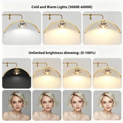 Half Moon Floor Fill Lamp for Salon Tattoo Eyelash Makeup Beauty LED Lash Light Gold - Image 6