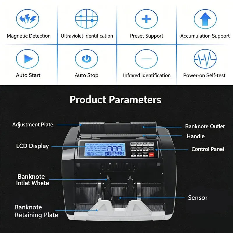 Australian Note Bill Money Cash Counter Machine with Value Count 4" LED Display - Image 3