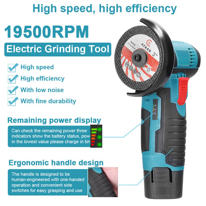 800W Mini Cordless Brushless Angle Grinder Cutting Tool W/ 2x Battery & Charger - Image 2