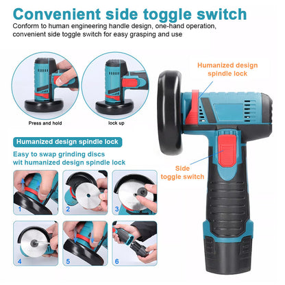 800W Mini Cordless Brushless Angle Grinder Cutting Tool W/ 2x Battery & Charger - Image 3