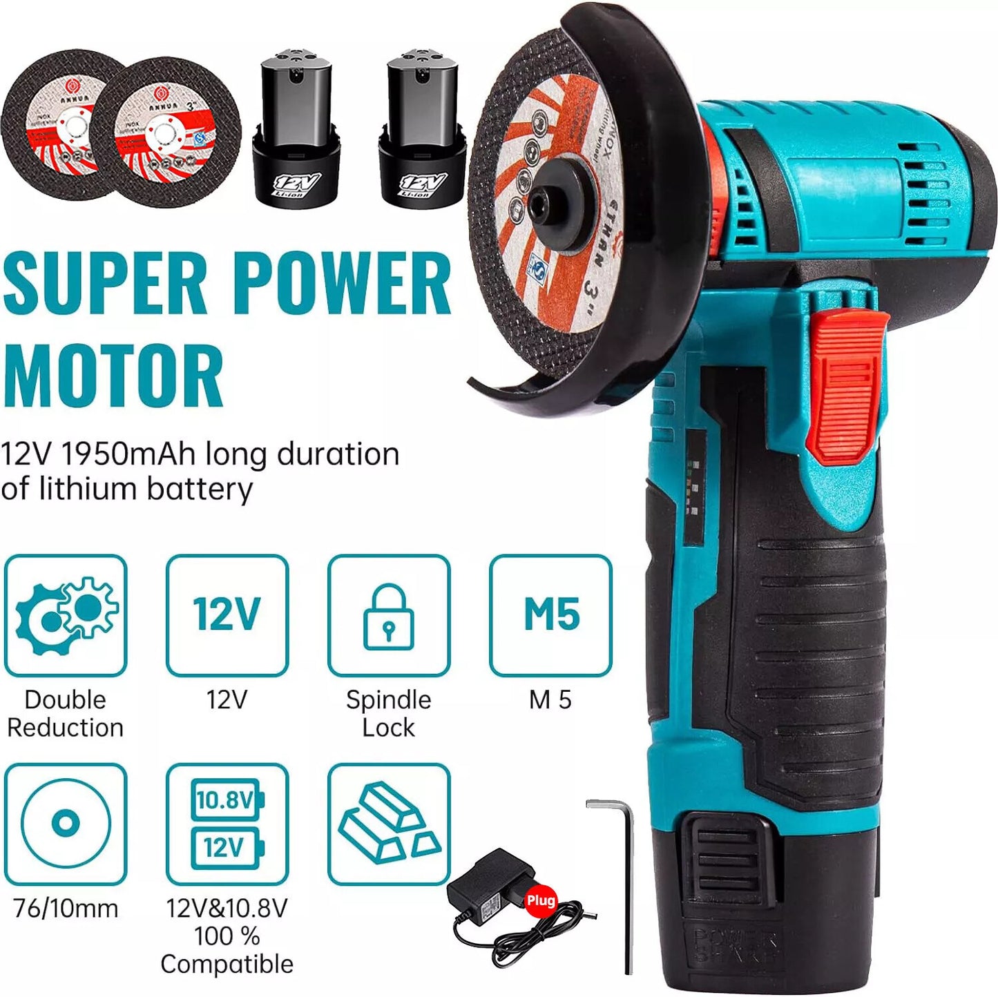800W Mini Cordless Brushless Angle Grinder Cutting Tool W/ 2x Battery & Charger - Image 4