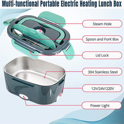 2 in1 Home Car Electric Lunch Box Stainless Steel Food Heating Bento Box AU Plug - Image 2