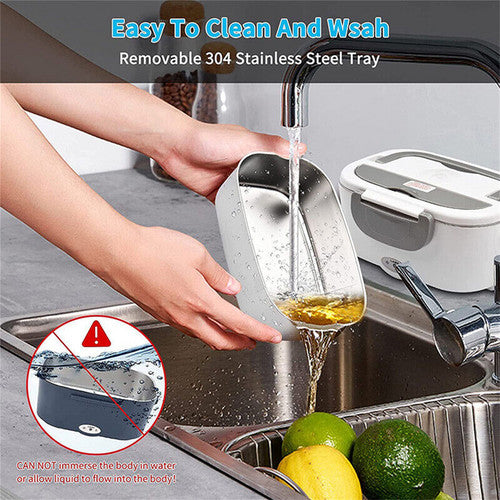2 in1 Home Car Electric Lunch Box Stainless Steel Food Heating Bento Box AU Plug - Image 5