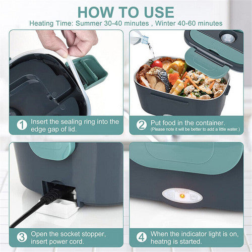 2 in1 Home Car Electric Lunch Box Stainless Steel Food Heating Bento Box AU Plug - Image 6