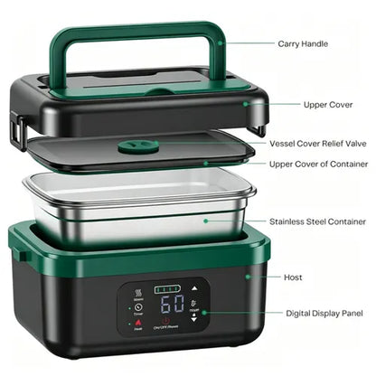 Portable 1L Cordless Electric Heated Lunch Box 16000mAh 60W 304 Stainless Steel Black&Green - Image 6
