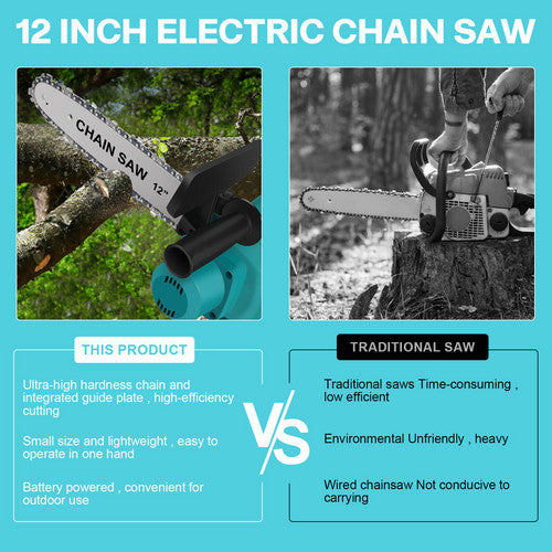 12"inch Cordless Electric Chainsaw + 2 Battery 2 Chain Brushless Wood Cutter Saw - Image 3