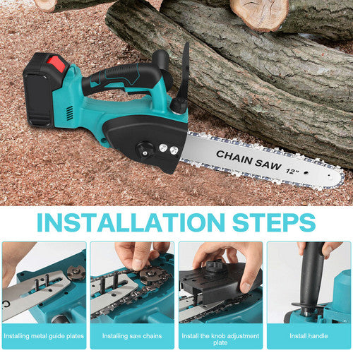 12"inch Cordless Electric Chainsaw + 2 Battery 2 Chain Brushless Wood Cutter Saw - Image 6