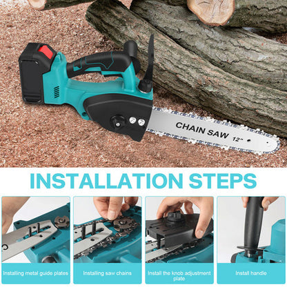 12"inch Cordless Electric Chainsaw + 2 Battery 2 Chain Brushless Wood Cutter Saw - Image 6