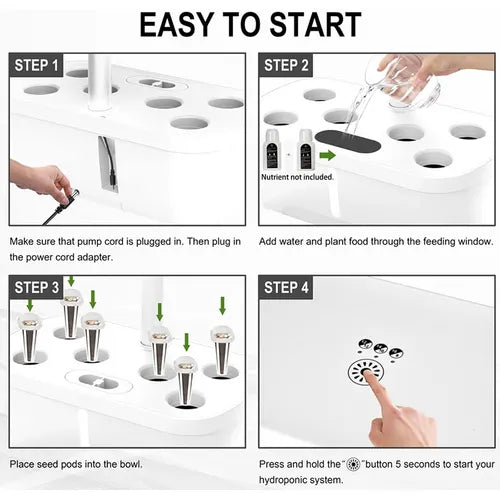 Hydroponics Plant Growing System 12 Pods Indoor Herb Garden Kit Led Light 4L WHITE - Image 3