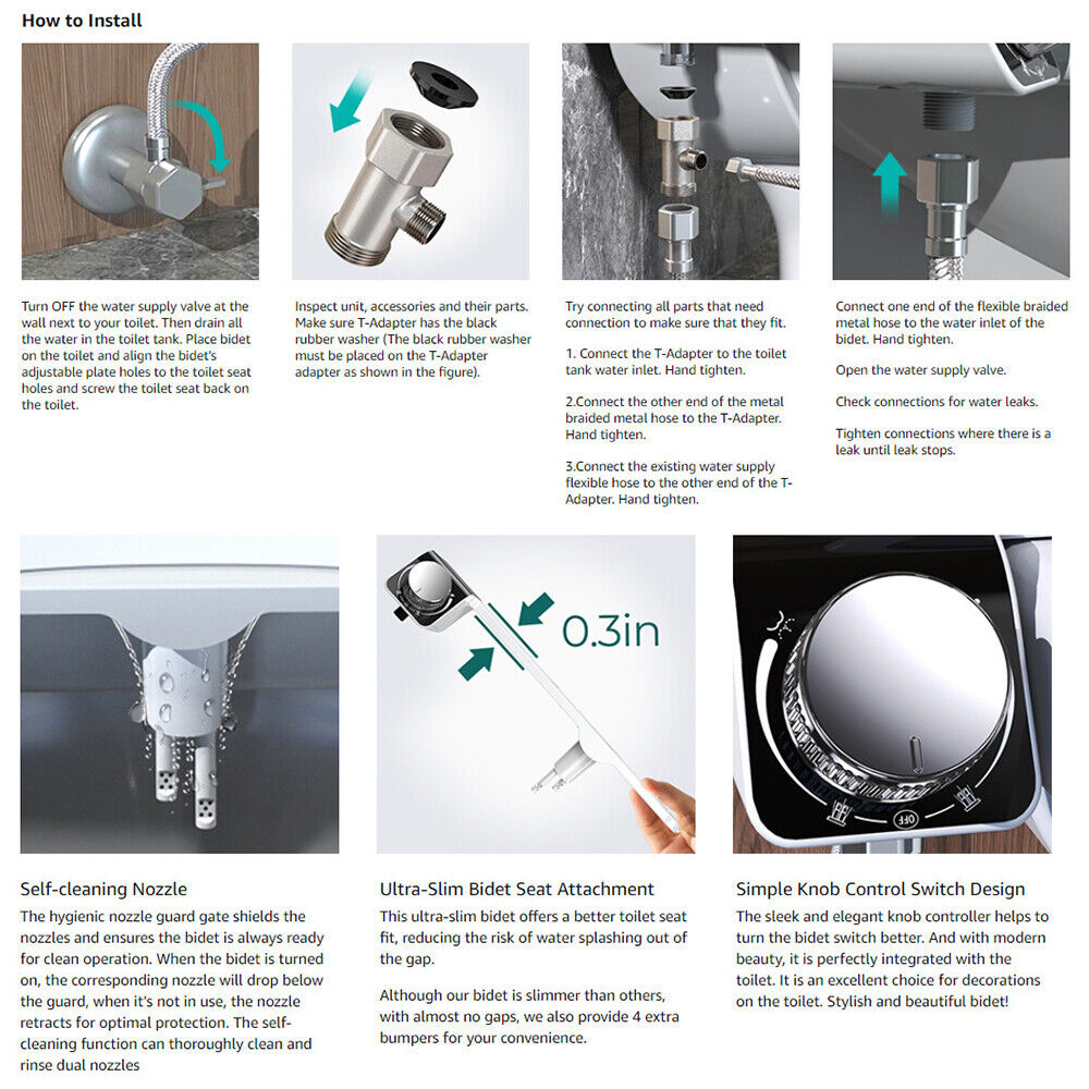 Toilet Bidet Seat Dual Nozzles Bidet Non Electric Toilet Water Sprayer Bathroom - Image 5