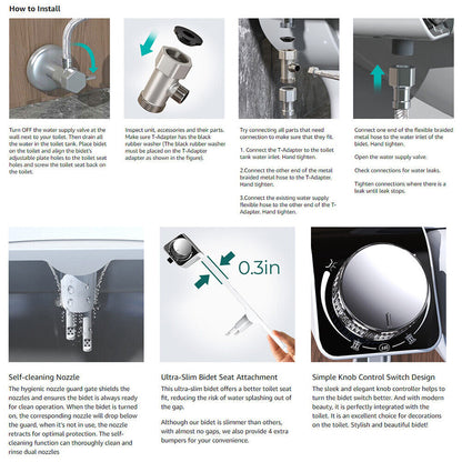 Toilet Bidet Seat Dual Nozzles Bidet Non Electric Toilet Water Sprayer Bathroom - Image 5