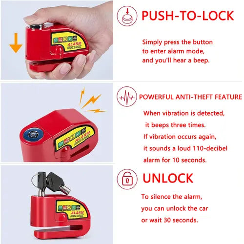 Motorcycle Alarm Disc Lock Motor Bike Brake Security Electric Rotor Bike Lock RED - Image 2