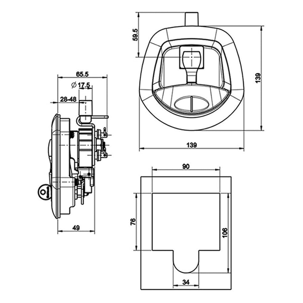Black Power Operated Central Locking Handle Whale Tail Lock Recessed Folding 12V - Image 8