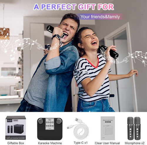 Black Karaoke Machine with 2 Wireless Microphones Bluetooth-Compatible 5.0 for Parties - Image 5